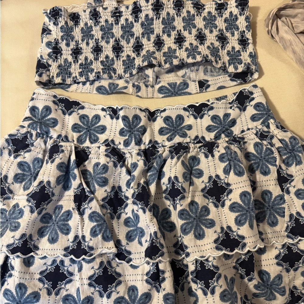 Agua Bendita x Target Blue and White Floral Embroidered Smocked Skirt Set - Picture 3 of 3